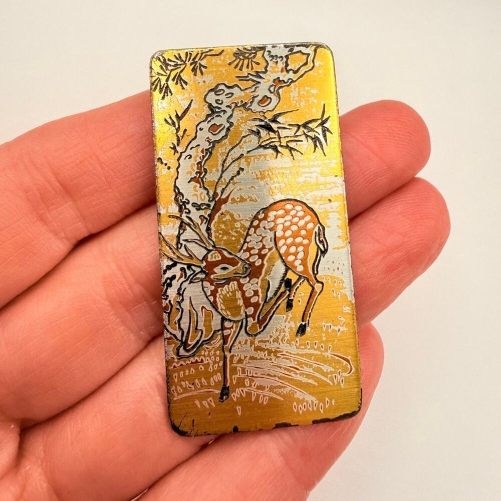 Vintage Reed & Barton  Fawn Deer Damascene Brooch Pendant